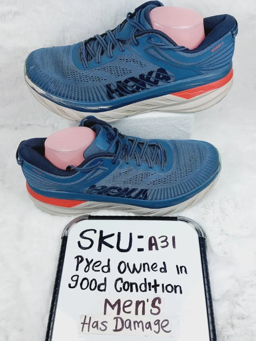 Hoka One One Bondi 7 Men's Real Teal Outer Space Lace-Up Running Shoes Size 12